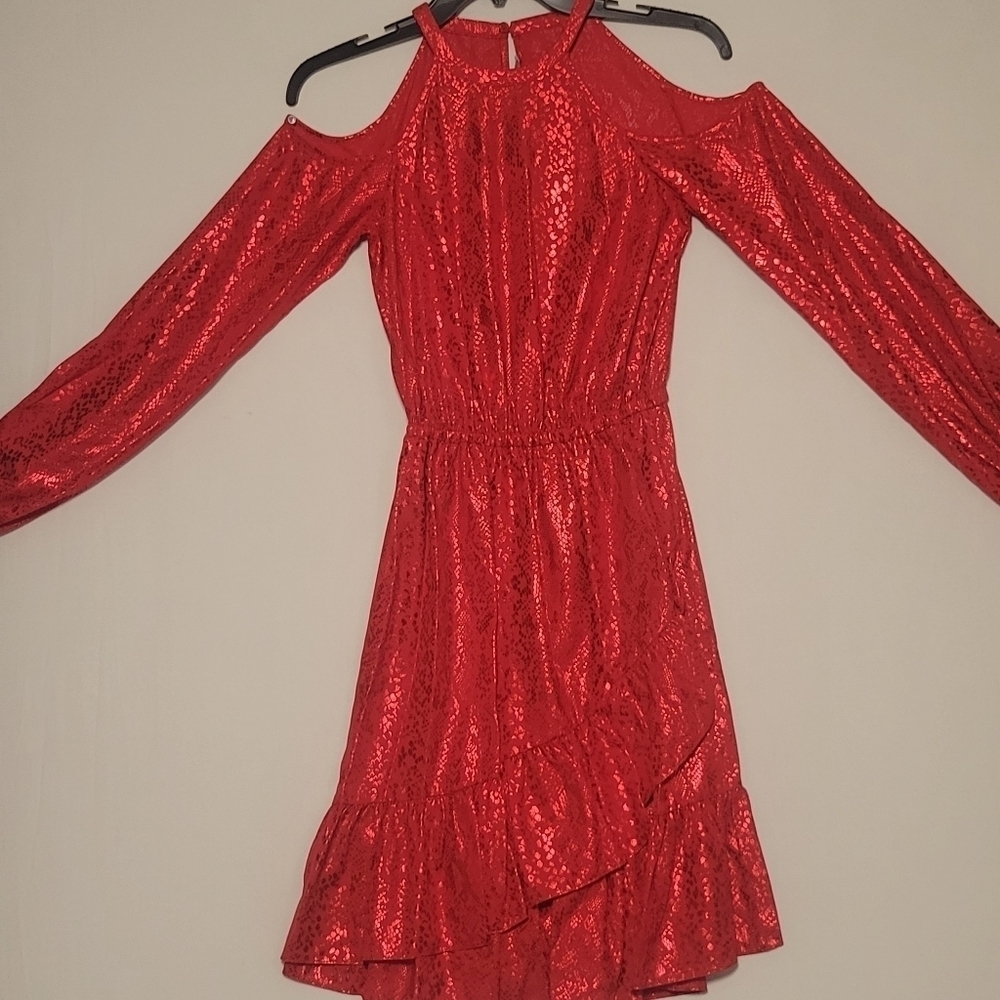 Michael Kors Cold Shoulder Crimson Printed Dress.